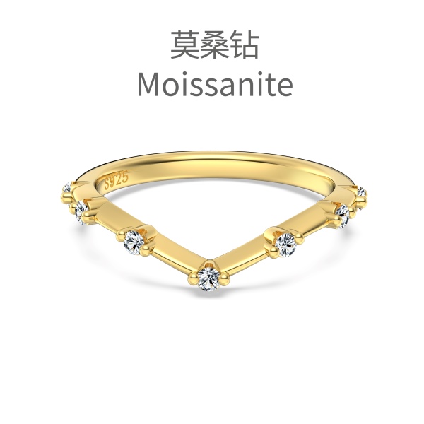 「莫桑钻 Moissanite 系列」银S925白色圆形等距镶嵌V型设计小众时尚高级感细戒戒指