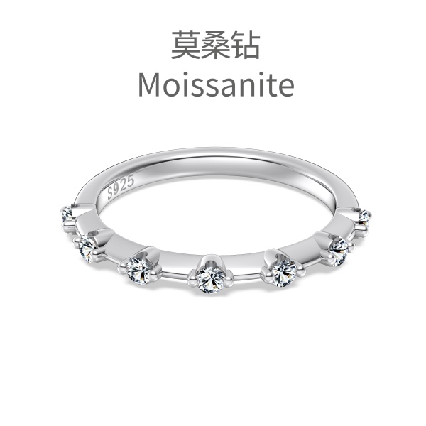 「莫桑钻 Moissanite 系列」银S925白色圆形等距镶嵌设计小众时尚高级感细戒戒指