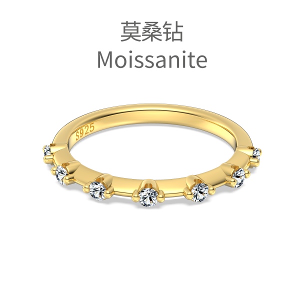 「莫桑钻 Moissanite 系列」银S925白色圆形等距镶嵌设计小众时尚高级感细戒戒指