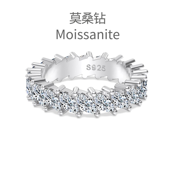 「莫桑钻 Moissanite 系列」银S925白色马眼满钻镶嵌小众时尚高级感排钻戒指