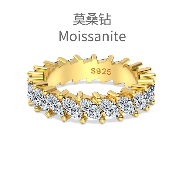 「莫桑钻 Moissanite 系列」银S925白色马眼满钻镶嵌小众时尚高级感排钻戒指