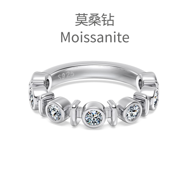 「莫桑钻 Moissanite 系列」银S925白色圆锆包镶小光环设计小众时尚高级感套装戒指