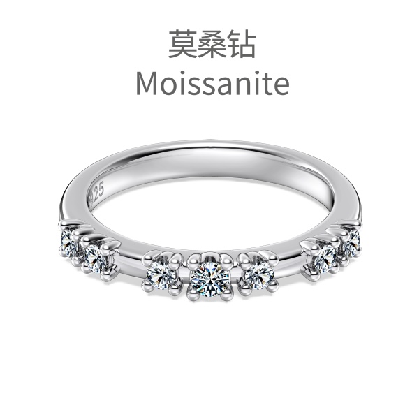 「莫桑钻 Moissanite 系列」银S925白色圆锆等距镶嵌设计小众时尚高级感戒指