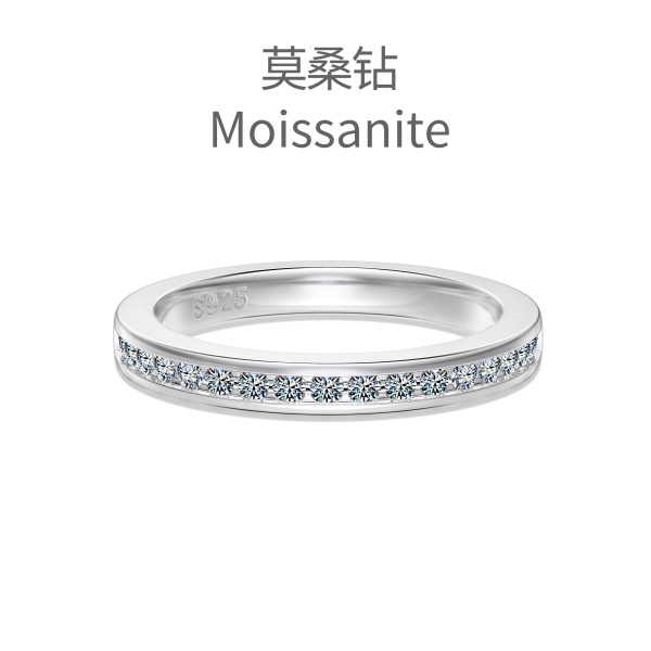 「莫桑钻 Moissanite 系列」银S925白色圆钻镶嵌半圈排钻设计小众时尚高级感戒指