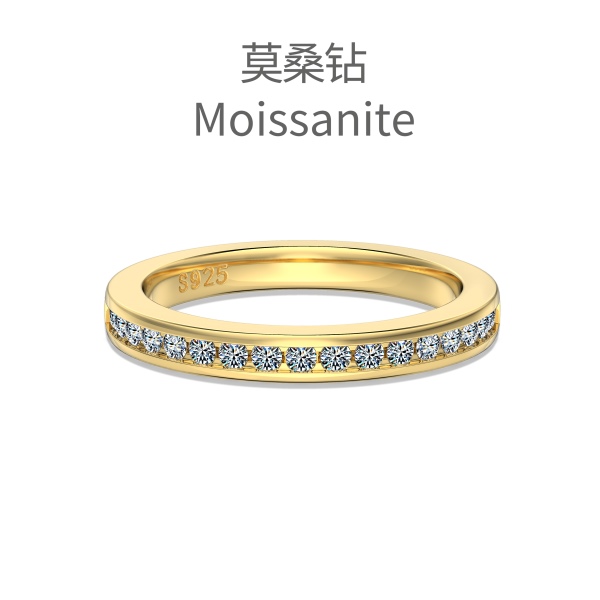 「莫桑钻 Moissanite 系列」银S925白色圆钻镶嵌半圈排钻设计小众时尚高级感戒指
