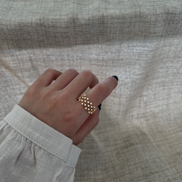 「莫桑钻 Moissanite 系列」银S925白色圆形等距镶嵌多层设计小众时尚高级感宽面戒指