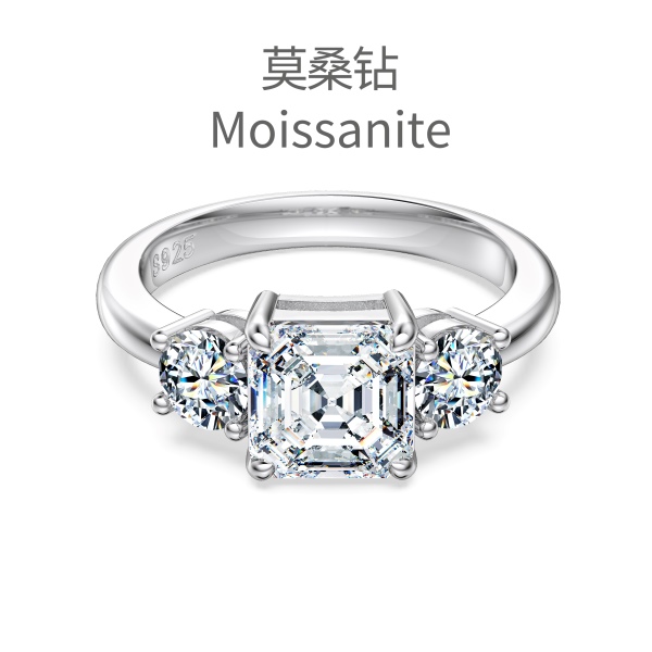 「莫桑钻 Moissanite 系列」银S925白色正方形圆锆镶嵌设计小众时尚高级感戒指