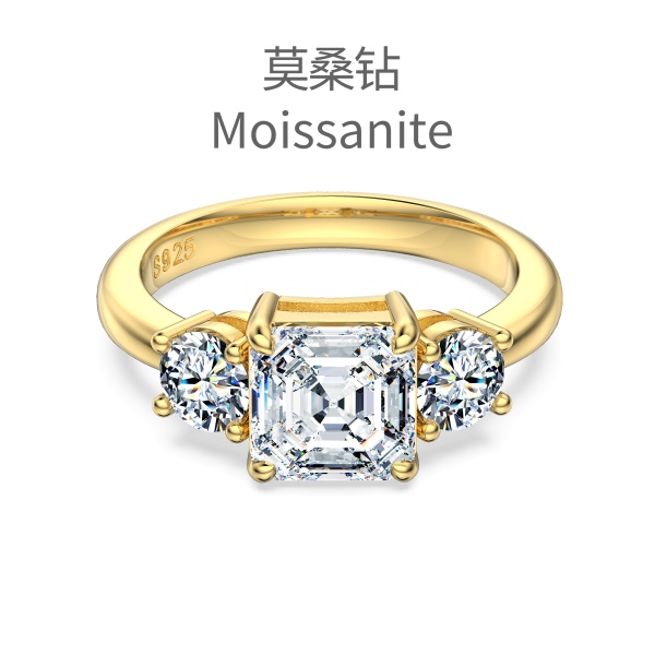 「莫桑钻 Moissanite 系列」银S925白色正方形圆锆镶嵌设计小众时尚高级感戒指