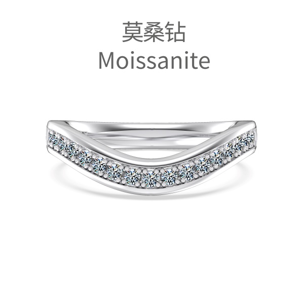 「莫桑钻 Moissanite 系列」银S925白色圆锆镶嵌V型设计小众时尚高级感戒指