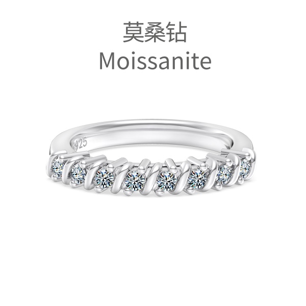 「莫桑钻 Moissanite 系列」银S925白色圆锆镶嵌环绕半圈排钻设计小众时尚高级感戒指