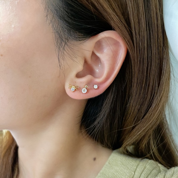 S925纯银简约精致圆形蝴蝶结造型微镶设计高级感套装耳钉耳骨钉