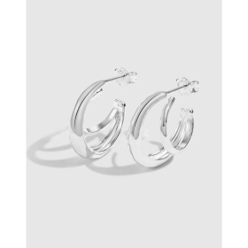 「谜物 Mystery 系列 」S925纯银韩版弧形双层时尚个性耳环时髦简约小众设计韩系耳钉