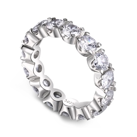 跨境爆款S925纯银圆形单排钻满钻戒圆形白色主石闪耀甜酷欧美跨境时尚戒指