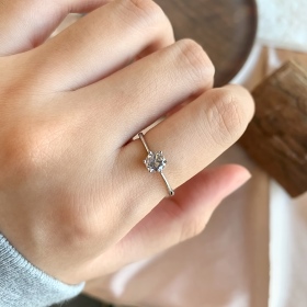 「生辰石 BIRTHSTONES 系列」欧美爆款S925纯银经典六爪镶嵌圆形主石简约个性情侣戒指开口可调节精致小巧对戒
