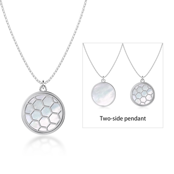 「夏日海洋 Summer Ocean 系列」银S925白贝壳圆牌蜂巢项链
