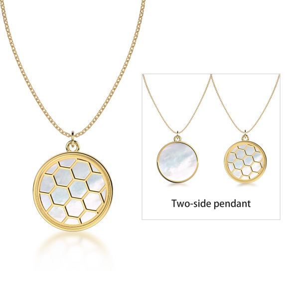 「夏日海洋 Summer Ocean 系列」银S925白贝壳圆牌蜂巢项链