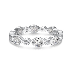 「棱镜 Prism 系列」S925纯银白色水滴梨形白色圆锆排列精致时尚小众设计戒指