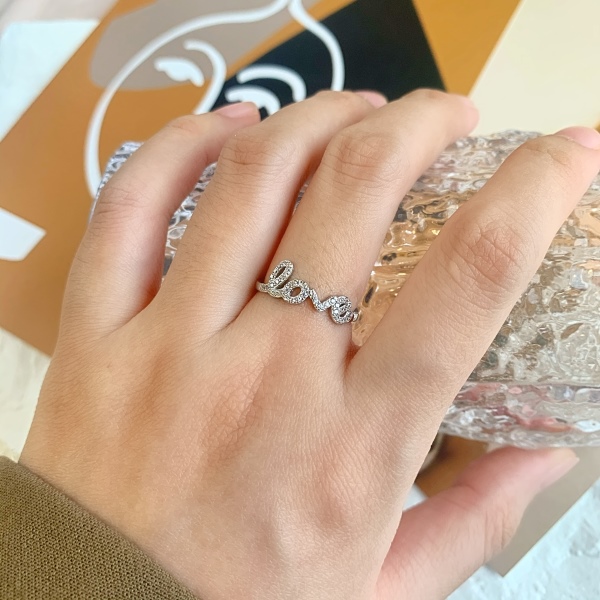 跨境爆款S925银婚戒充满爱镶钻字母小写love戒指女式欧美风订婚结婚指环欧美风精致小巧戒指