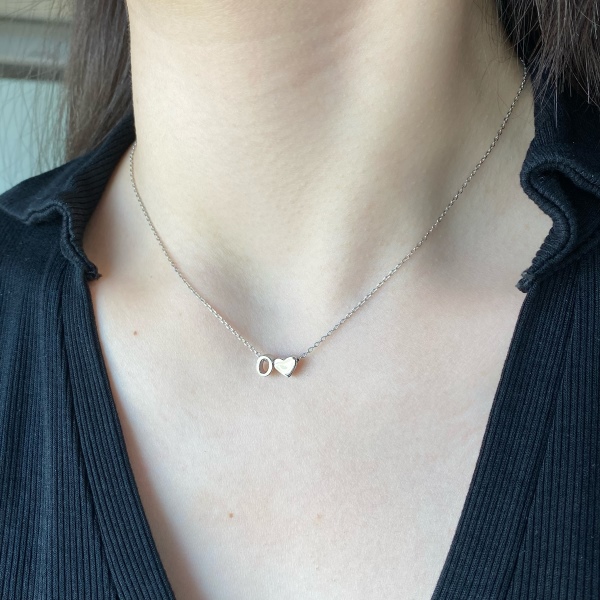S925纯银吊坠字母O爱心心形项链跨境时尚百搭