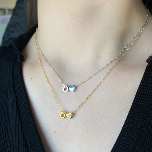 S925纯银吊坠字母D爱心心形项链跨境18K时尚百搭