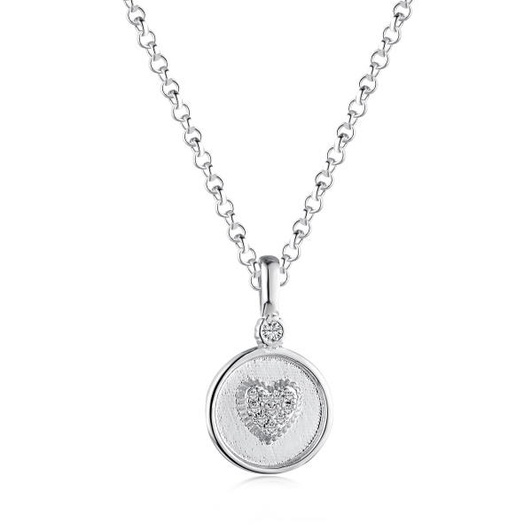 小圆牌镶钻爱心精致项链