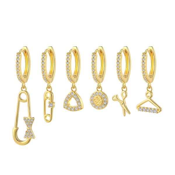 S925纯银创意个性通勤百搭别针剪刀衣架钮扣精致小巧耳环套装