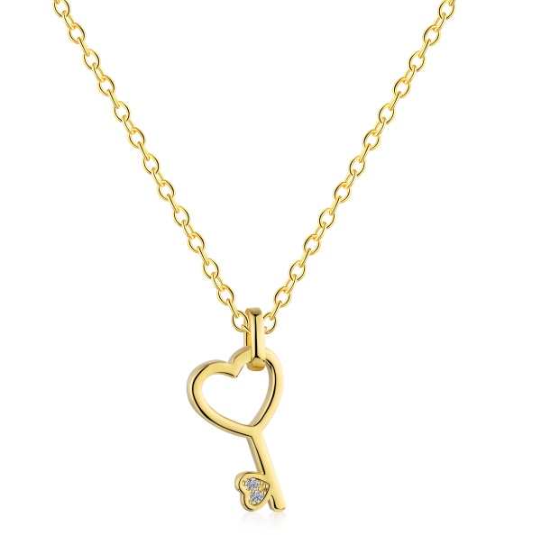 S925纯银心形钥匙项链小众设计爱心时尚简约气质吊坠