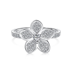 「枝蔓 Vineverse 系列」S925银白色圆锆镶嵌花朵造型花瓣小众时尚戒指