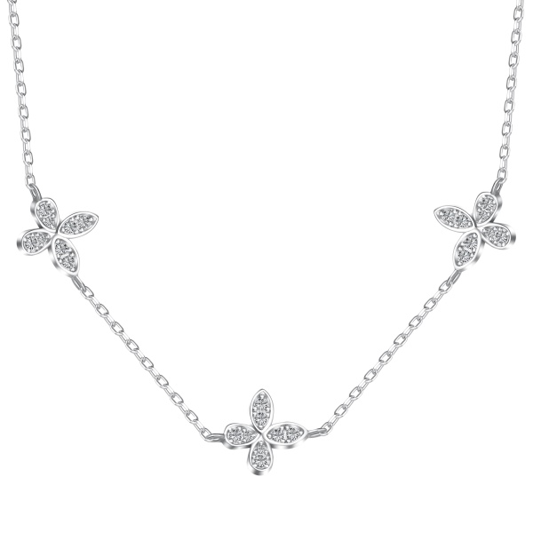 「枝蔓 Vineverse 系列」S925银白色圆锆镶嵌蝴蝶设计小众精致多吊坠时尚项链