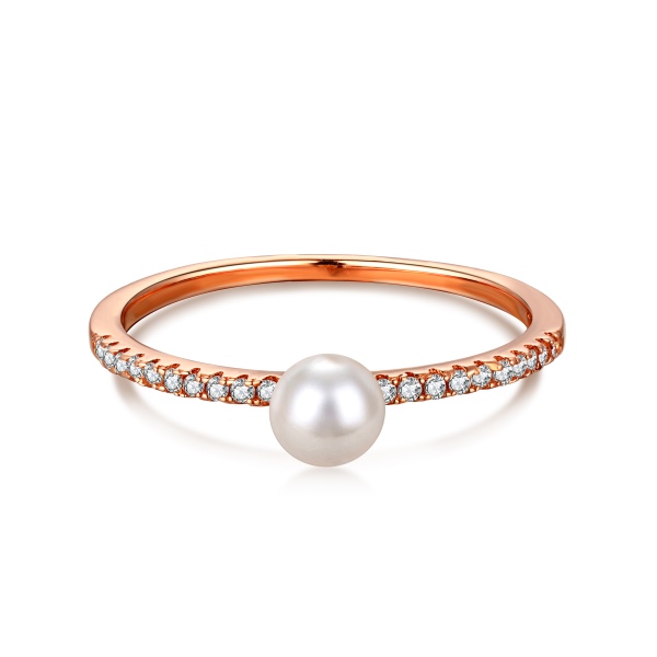 S925纯银小巧精致戒镶钻锆石单颗贝珠珍珠戒指