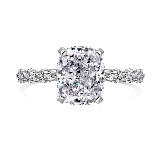 银S925白色肥长方8A冰花切圆形锆石镶嵌时尚简约大气婚礼戒指