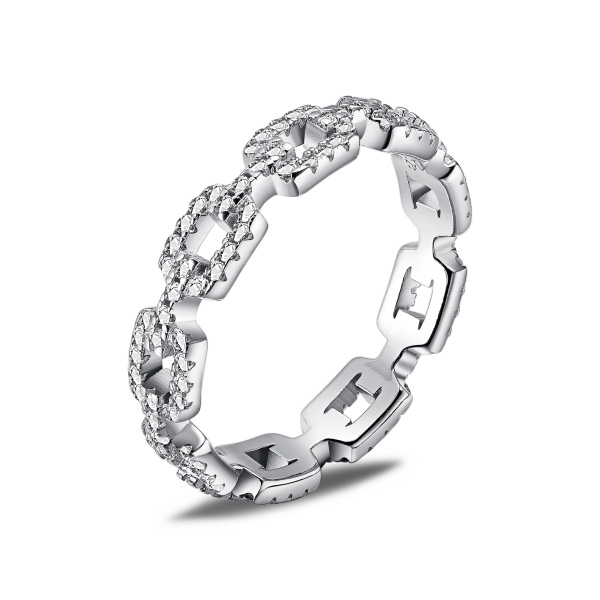 S925纯银欧美时尚个性指环方形镂空排钻微镶戒指韩国简约百搭