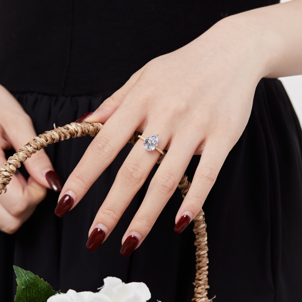 「星河 Galaxy 系列」S925纯银冰花切白色梨形水滴形白色圆锆镶嵌小众设计跨境爆款戒指