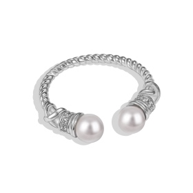 「雾光 Mist-Glitter 系列 」银S925白色珍珠贝珠圆锆镶嵌开口设计戒指