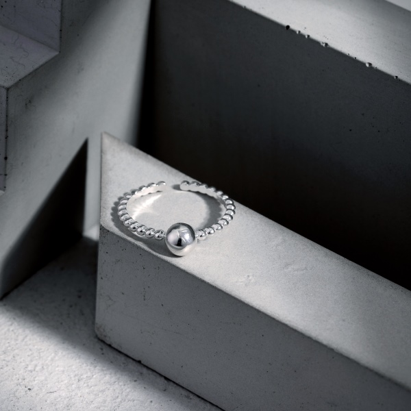 S925纯银戒指女豆豆戒简约开口实心小球食指戒叠戴混搭