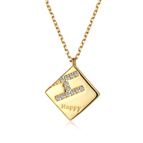 S925纯银光面字母H项链5A圆锆happy时尚百搭ins风