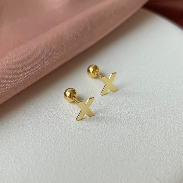 S925纯银字母X螺丝耳钉14K跨境百搭