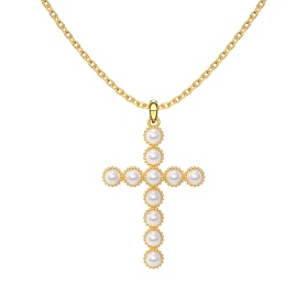 银S925白色珍珠贝珠十字架造型小众设计优雅简约大气项链