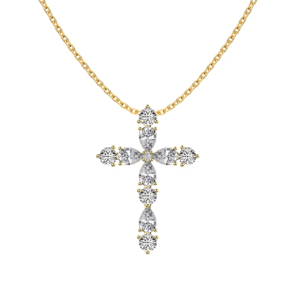 银S925白色水滴梨形圆锆镶嵌十字架造型小众设计时尚高级感百搭项链