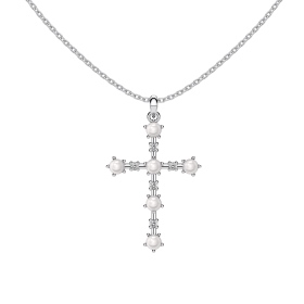 银S925白色圆锆白色珍珠贝珠十字架造型简约时尚优雅高级大气项链
