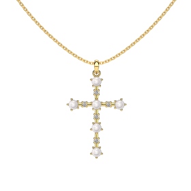 银S925白色圆锆白色珍珠贝珠十字架造型简约时尚优雅高级大气项链