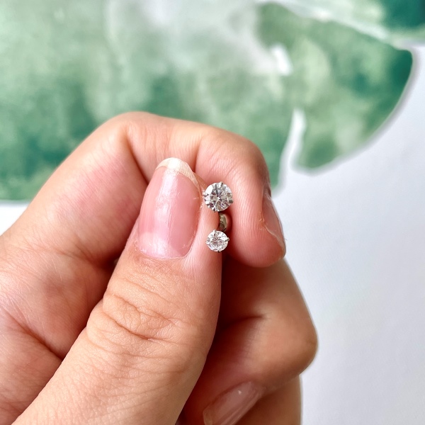 S925纯银钻石耳骨钉螺丝拧扣耳环U形小巧锆石耳骨钉女耳饰品