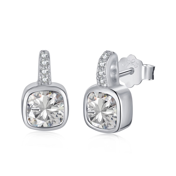 S925纯银简约精致方形锆石耳钉轻奢风高级感百搭耳环女新款潮