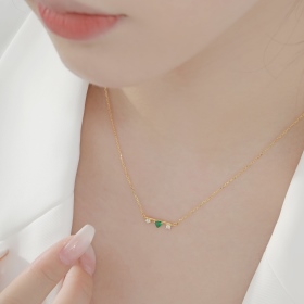S925纯银祖母绿项链心形吊坠韩版ins简约小众设计感首饰