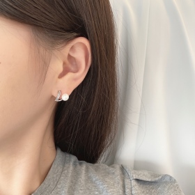 S925纯银双层天然贝母耳钉女珍珠耳环ins气质百搭简约小巧