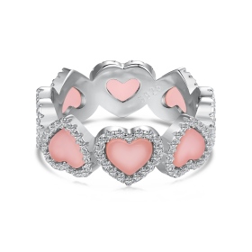 银S925白色圆锆镶嵌心形合成石粉松石小众时尚简约高级感戒指