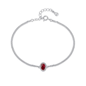 S925纯银简约轻奢大气红色椭圆形锆石微镶时尚高级感手链