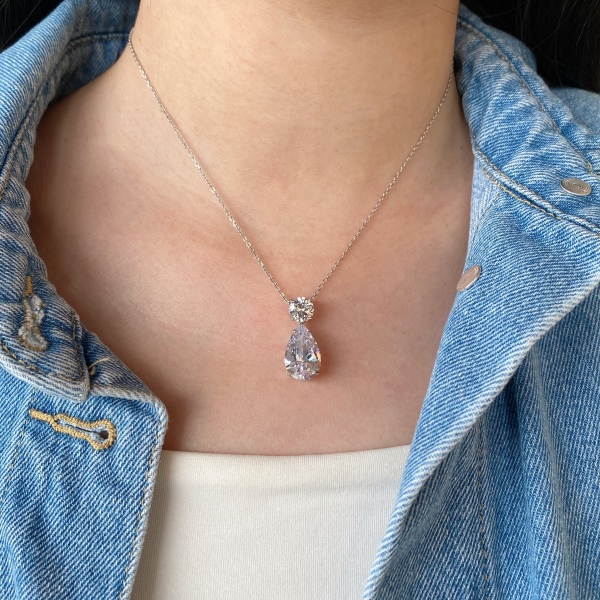 跨境爆款S925纯银简约爪镶鸽子蛋水滴梨形吊坠精致百搭大方优雅经典项链