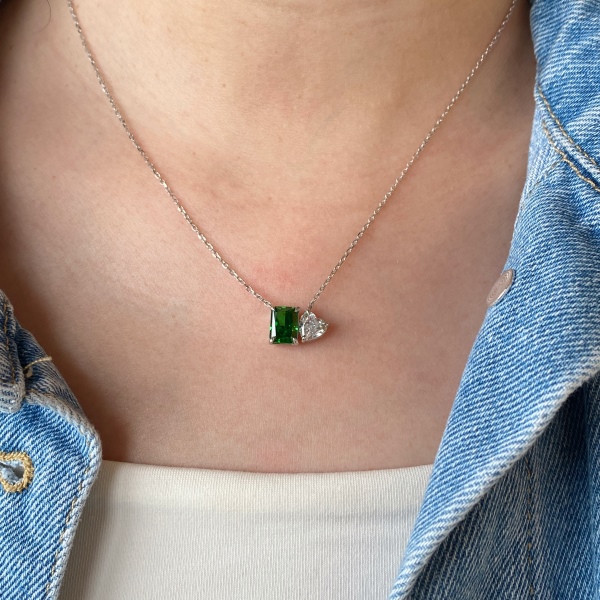 「双生石 You and me系列」跨境爆款S925纯银双主石爱心绿色长方形石头混色跨境欧美8A冰花切精致百搭纯银十字项链气质经典