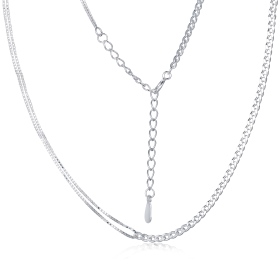 S925纯银不对称拼接链条项链女简约设计个性双层链